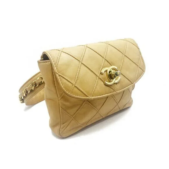 Authentic CHANEL CC Vintage Matelasse Lambskin Waist Pouch Bum Bag Leather Beige - Picture 3 of 16